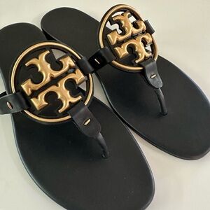 Tory Burch Navy and Gold Miller Sandals